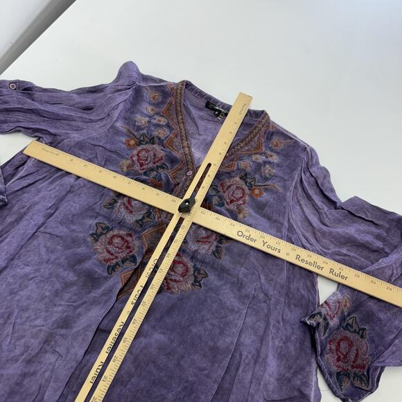 Andree by Unit Blouse Womens Small Purple Embroidered Floral Boho Top Rayon - Picture 5 of 6